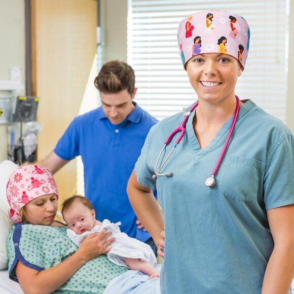 6 Pcs Labor Delivery Scrub Caps with Sweatband Adjustable Cotton Women - Picture 5 of 7